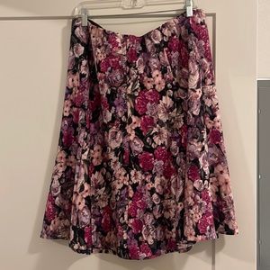 Pleated Floral A-Line Skirt